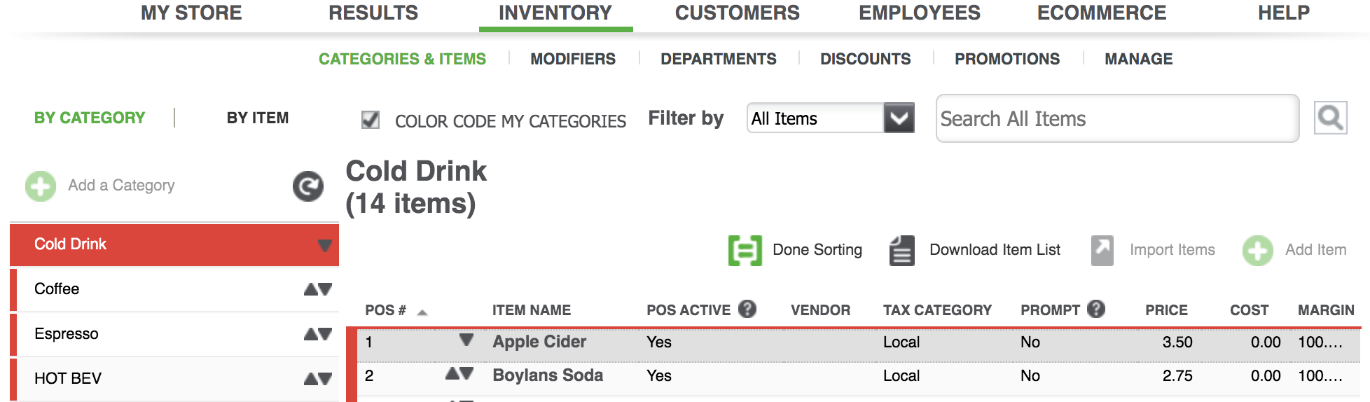 sorting items ncr silver