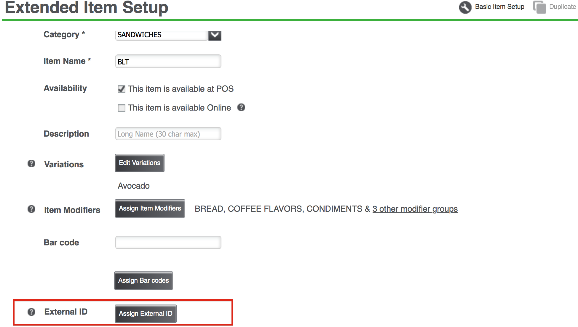 external ID extended item setup ncr silver