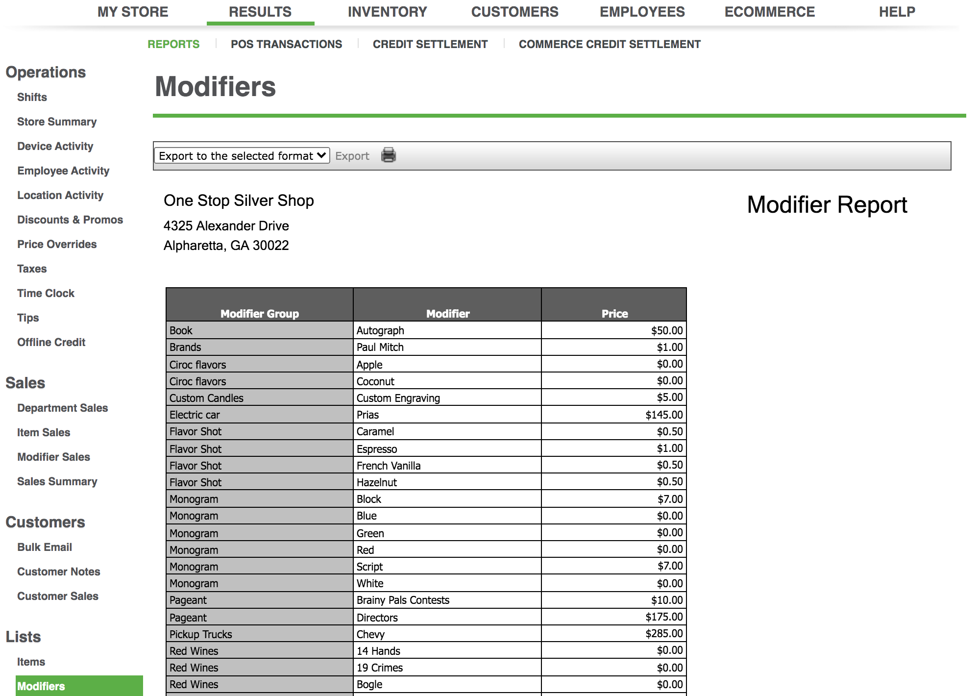 modifiers list ncr silver