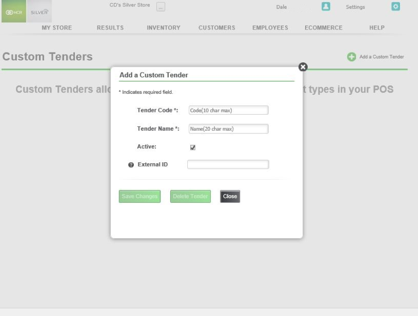 custom tenders ncr silver back office