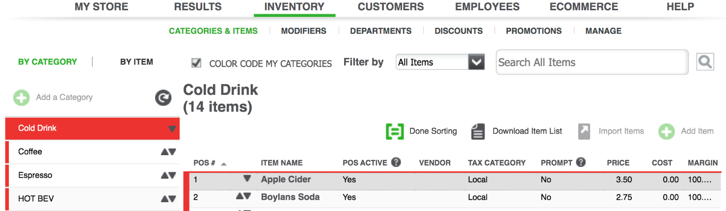 sorting items ncr silver